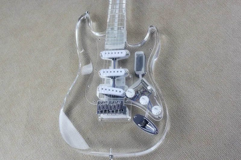 Acrylic Electric Guitar Body And Neck 7 Colors LED Lights SSS Pickups