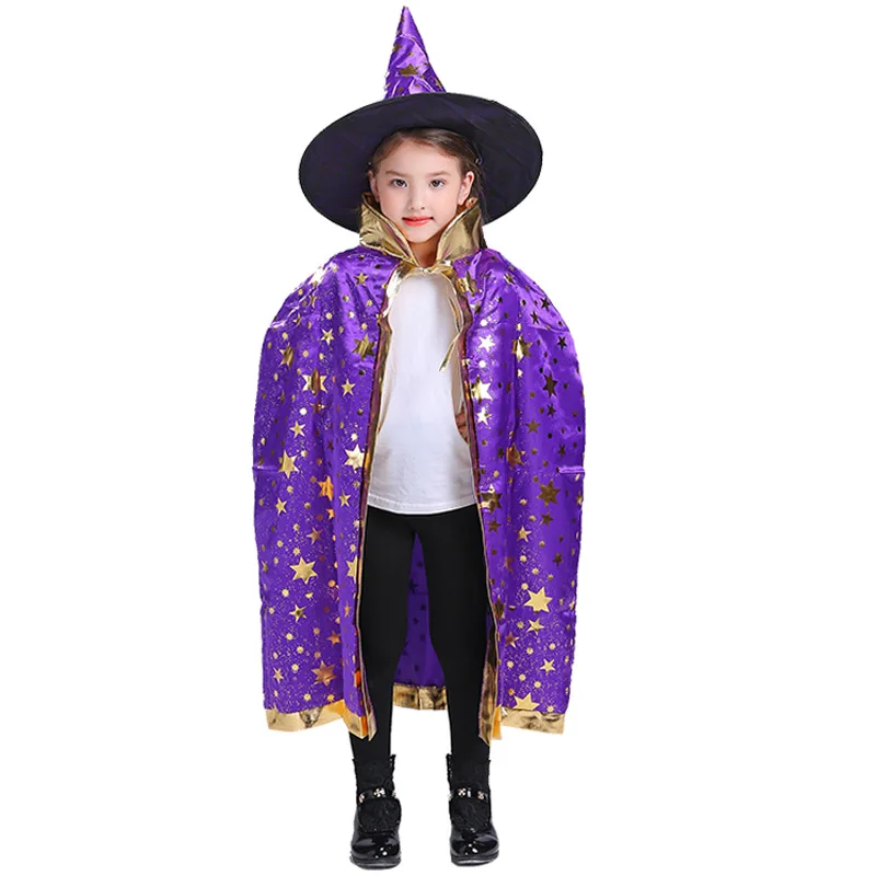 PESENAR Halloween cape cape enfants mascarade costume sorcière étoile à six branches cape chapeau spectacle habiller ensemble