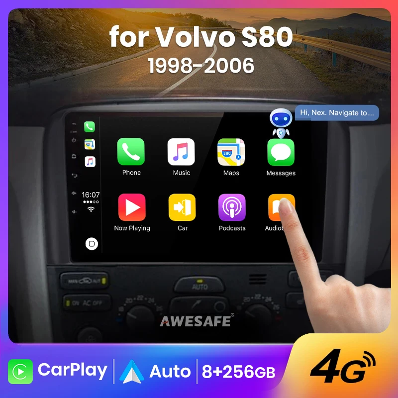 AWESAFE Wireless CarPlay Android Auto Radio for Volvo S80 1998 1999 2000 2001 2002-2006 Car Multimedia Player GPS 2din autoradio