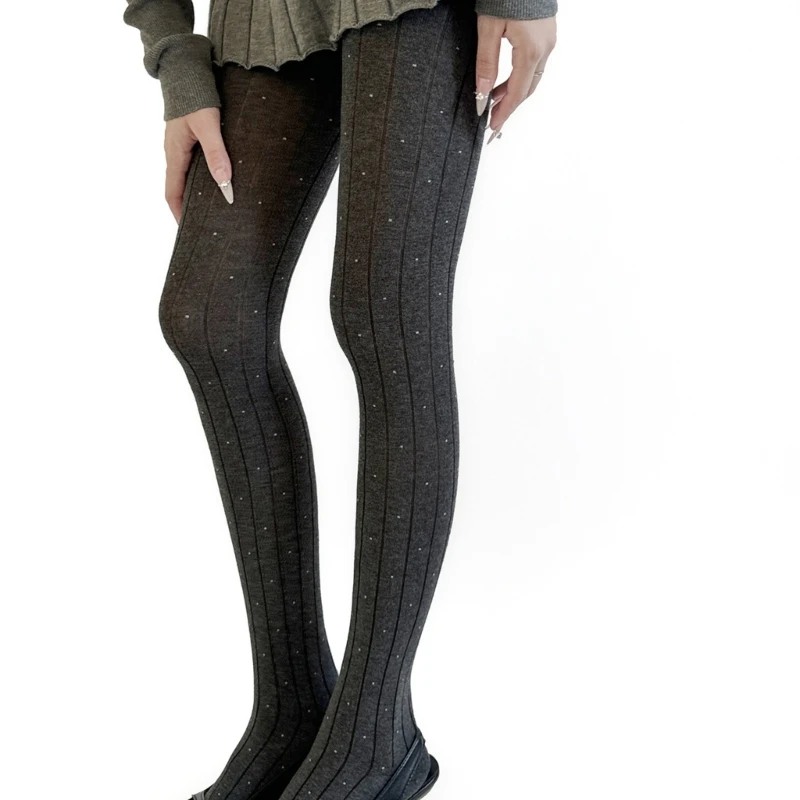 

E15F Хлопковые термонепрозрачные леггинсы с эластичной резинкой на талии в горошек, колготки в рубчик, свитер, колготки для в