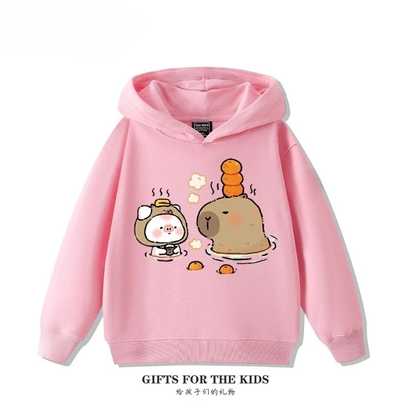 

Autumn and winter Capybara Capybara pink pig co-branded peripheral hooded sweatshirt boys and girls children's cute clothes tren