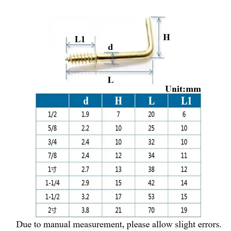 1/2 "~ 2" النحاس/النيكل مطلي الكربون الصلب مربع بيند السنانير L على شكل الزاوية اليمنى المسمار هوك مسامير التنصت الذاتي هوك للتعليق