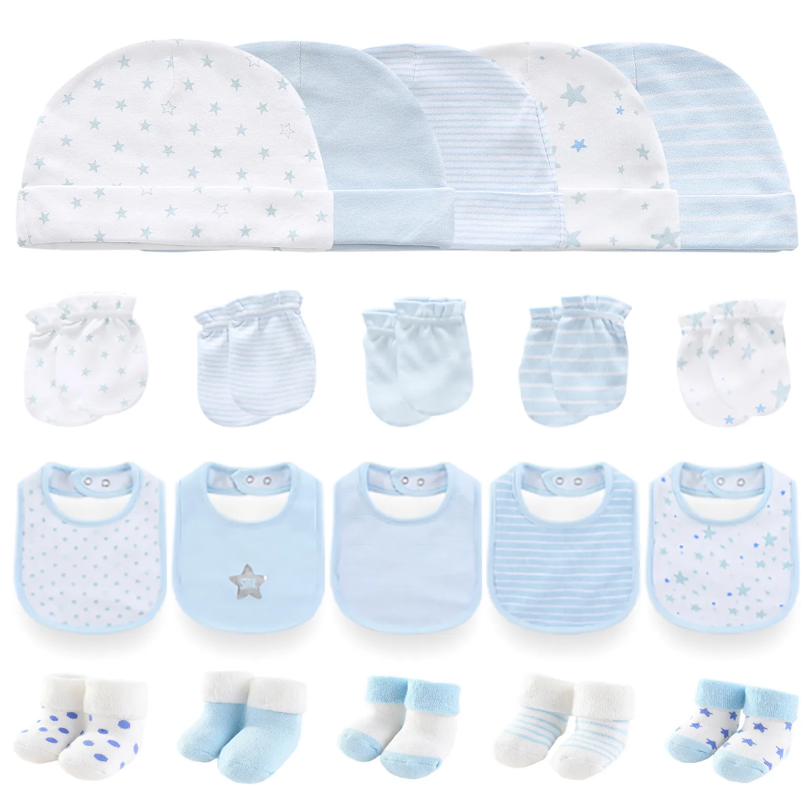 20-Piece Set Unisex Baby Accessories for Newborns Boys Girls Baby Hats Gloves Bibs Socks Four Seasons Universal