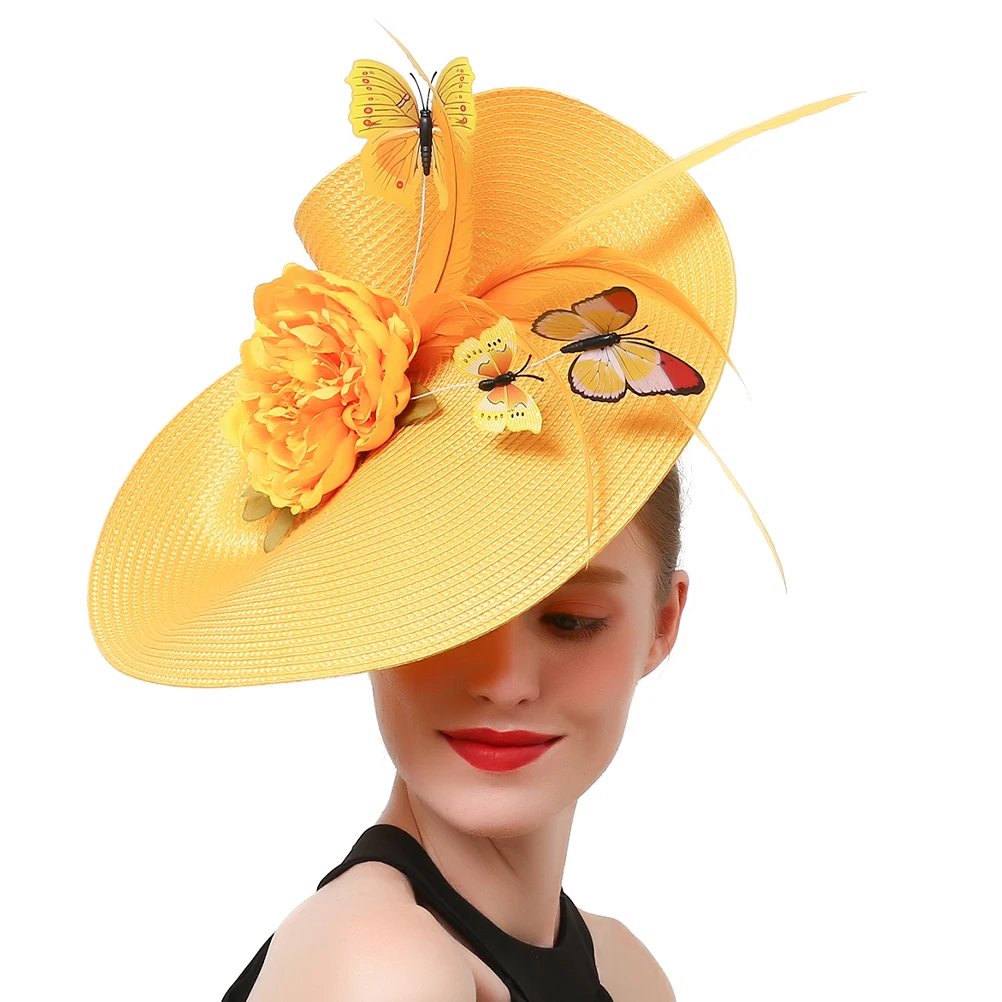 

Top Hat Hair Accessories Unique Headpiece for Women Butterfly Fascinator Headband Elegant Headwear Bride Fabric