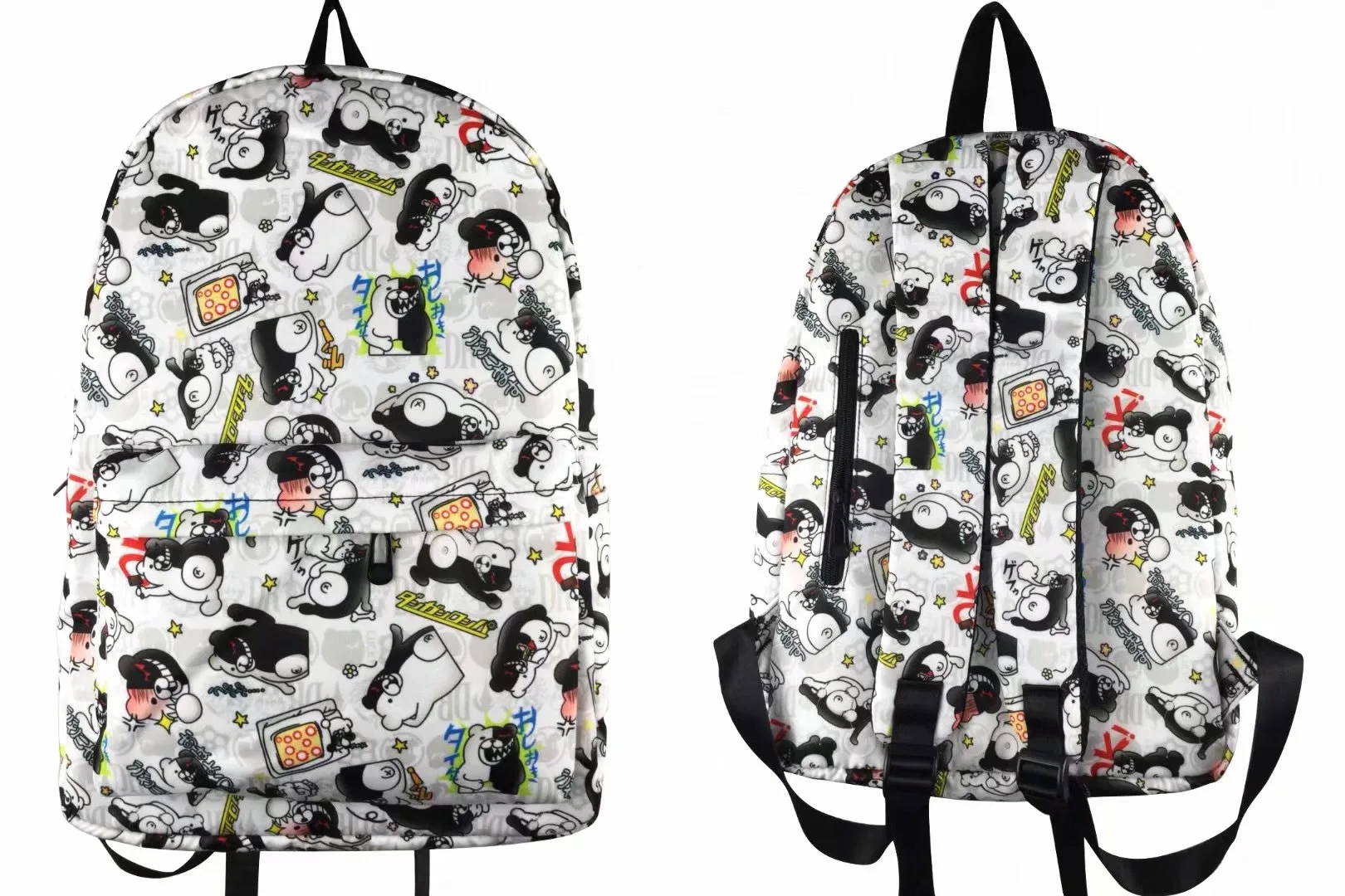 Shot on breaking animation surrounding black and white bear cartoon pattern large capacity men and women backpack schoolbag