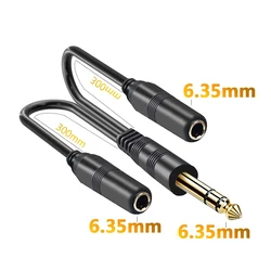 Gold Plated 6.35mm Male to 2 Female Adapter Double Stereo Jack Audio Extension Cord for PC Mixer Speaker Amplifier Headphone