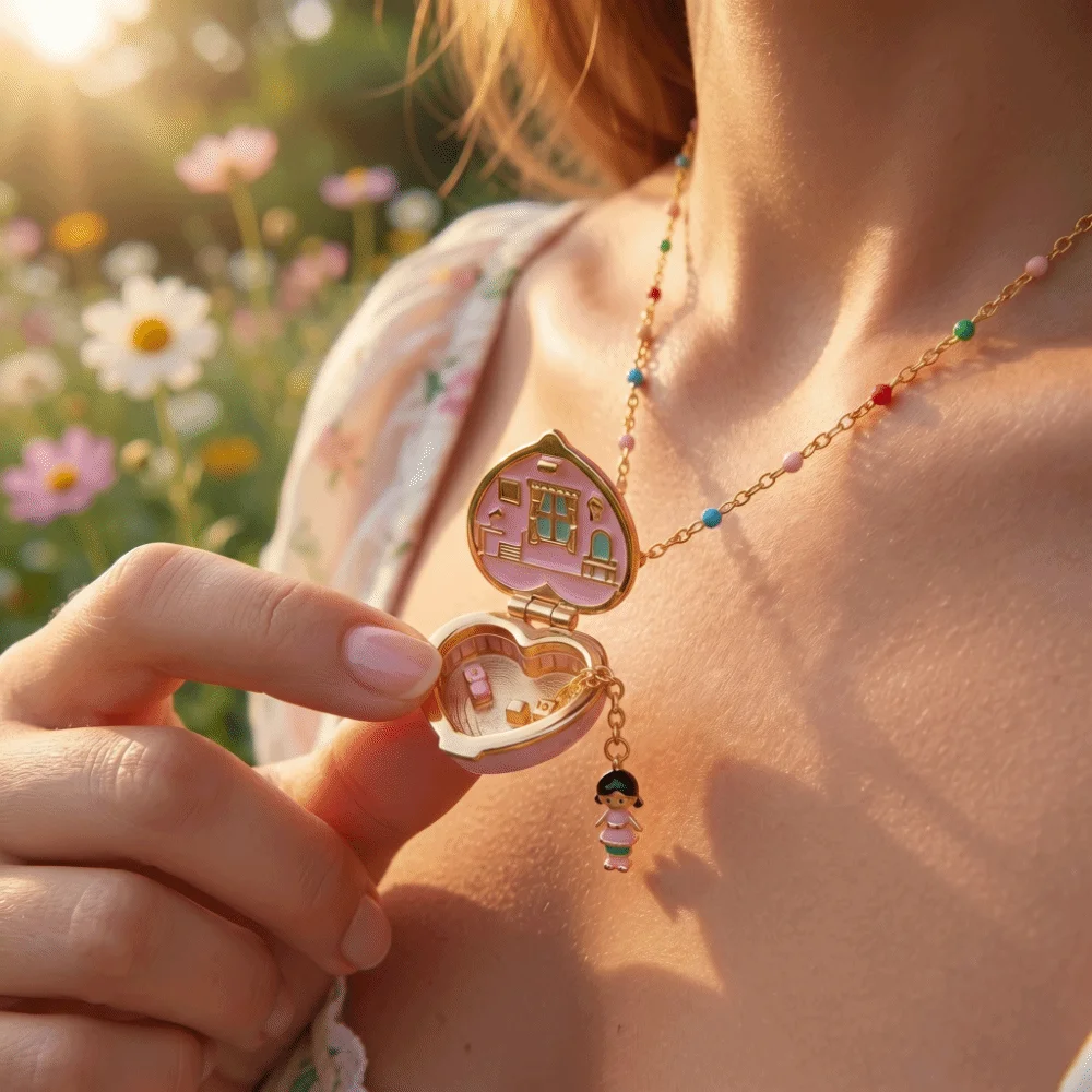 Alloy Opening Closing Phase Box Necklace Cute Interesting Pendant Choker Pink Gold Color Unique Pentagram Heart Ring