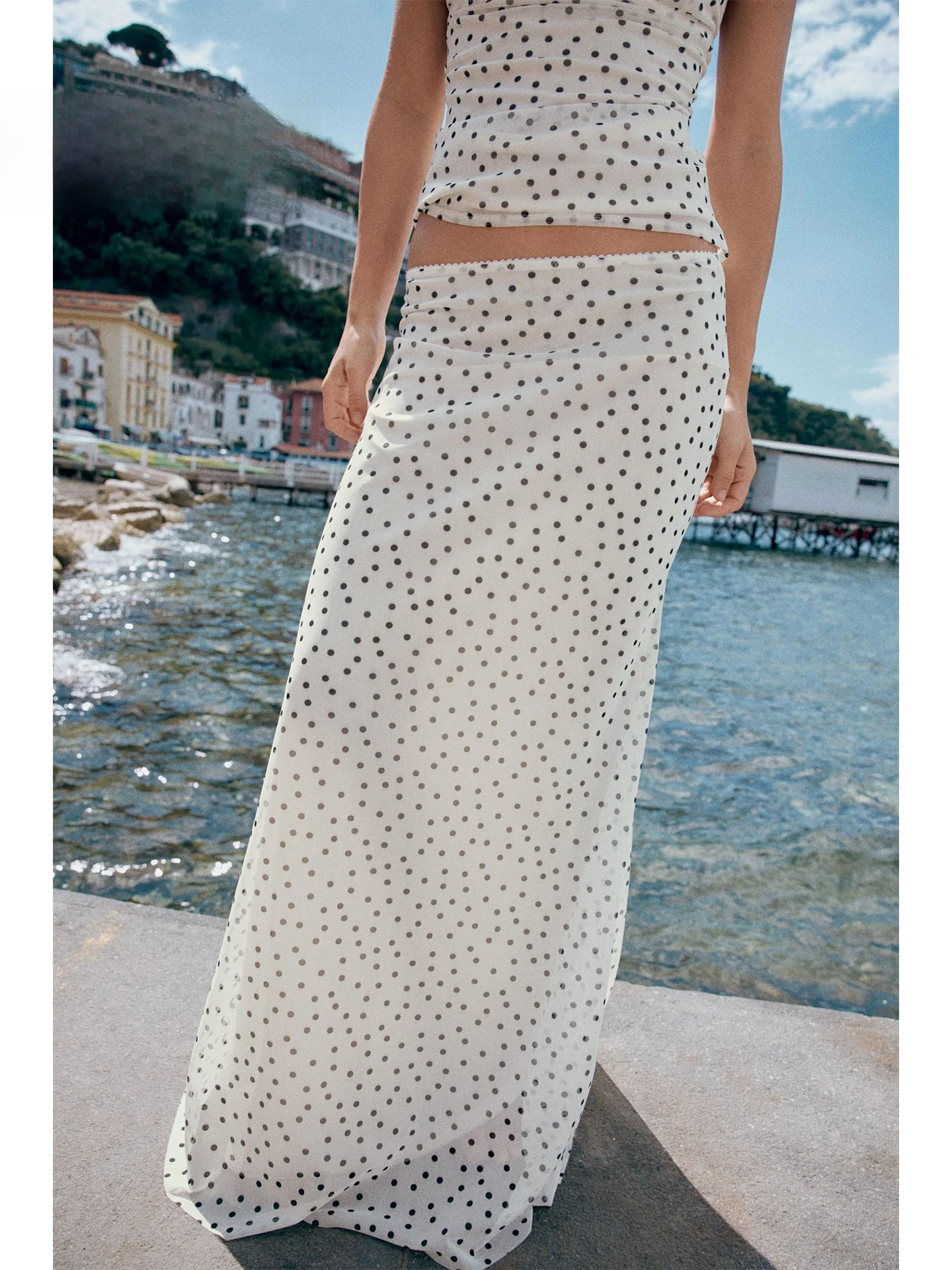 Summer 2026 Polka Dot High Waist Long Fish Tail Half Skirt Slimming Standard Straight Cut Ladies Midi Skirt Other Other Material