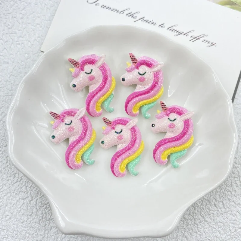 Figuras de resina con parte posterior plana de unicornio, accesorios de lazo para álbum de recortes, manualidades de decoración del hogar, 10 piezas