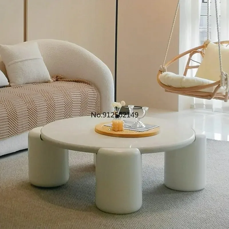 Nordic round coffee table simple modern small apartment living room cream wabi sabi style designer creative net red round table