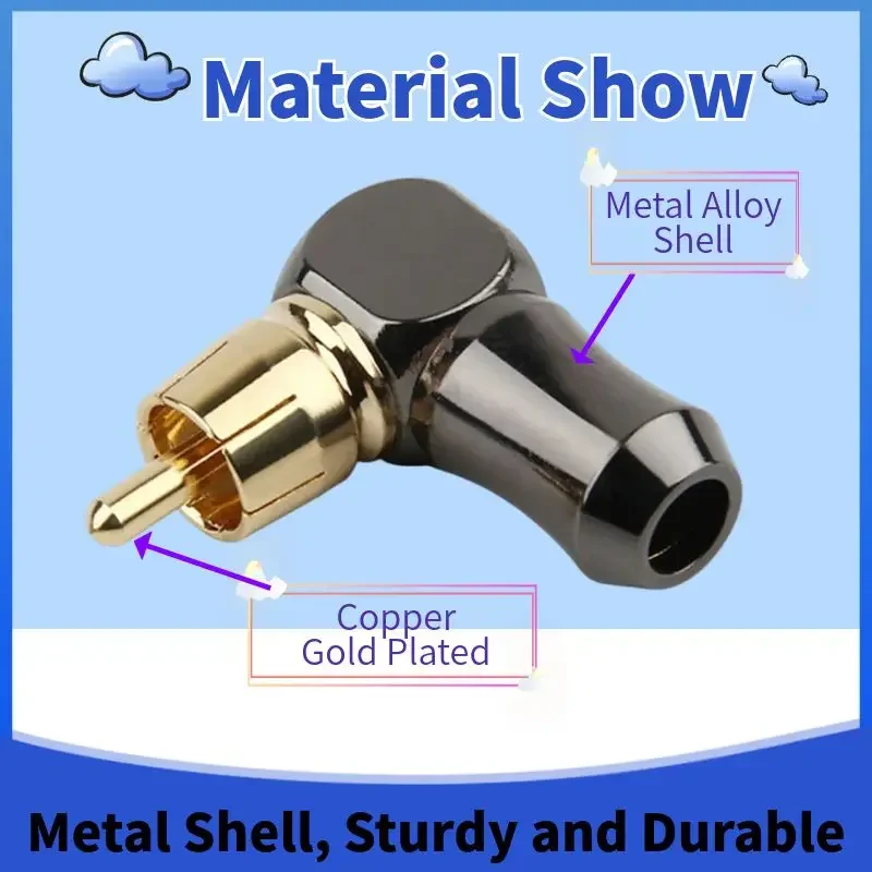 RCA Connector Audio Plug Male L Type 90 Degree Right Angle Elbow Speaker Terminal  Conector For Soldering Video Cable