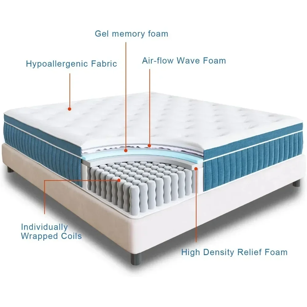 12-Zoll-Hybridmatratze in einer Box, Gel Memory Foam-Matratze, einzeln verpackte Feder kern matratze, Queen-Matratze, mittel fest