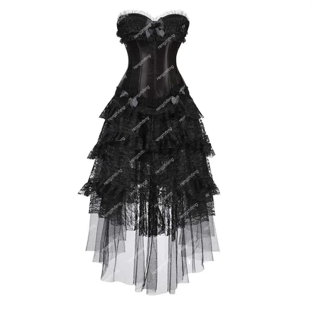 Burlesque Corset Tutu Skirt Lace Up Bustier Corsetto Skirts Gothic Victorian Steampunk Costume Halloween Party Outfit Plus Size