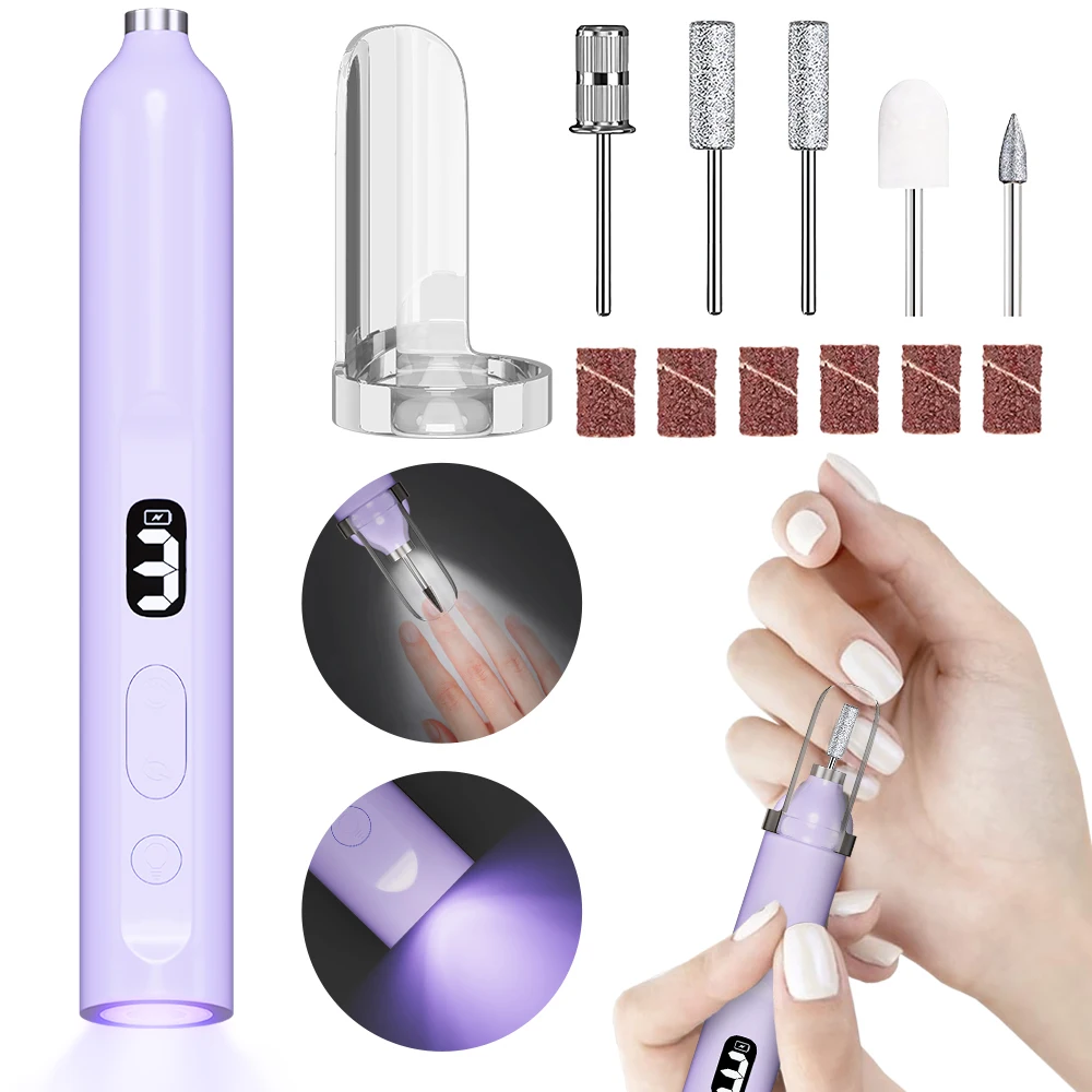 

2-in-1 Handheld UV Nail Light and Electric Nail Drill Kit, Rechargeable LED Nail Lamp and Manicure Pedicure Set for DIY Nail Art