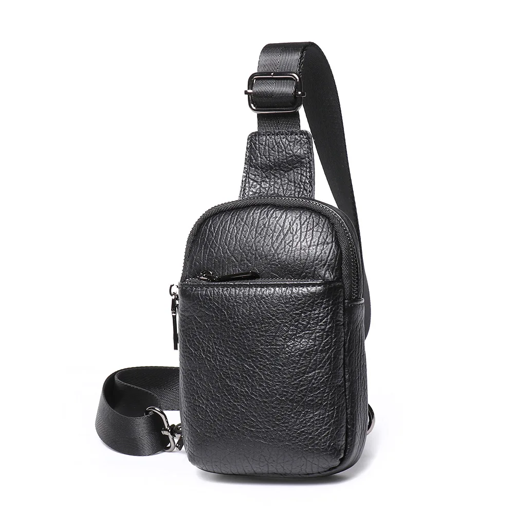 Retro genuine leather men's chest bag, cowhide crossbody mini phone storage, casual small single-shoulder backpack