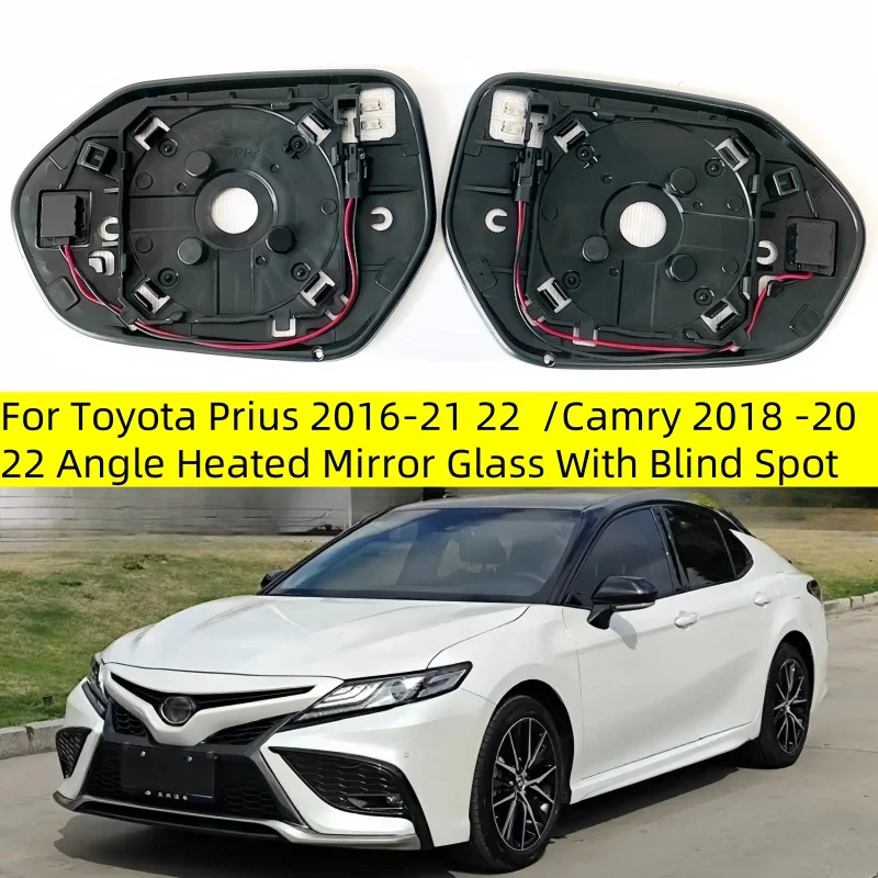 

Car Wide Angle Heated Mirror Glass With Blind Spot Warning Light For Toyota Prius 2016 17 18 19 20 21 22 / Camry 2018 -2022