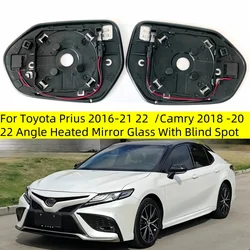 Car Wide Angle Heated Mirror Glass With Blind Spot Warning Light For Toyota Prius 2016 17 18 19 20 21 22  / Camry 2018 -2022