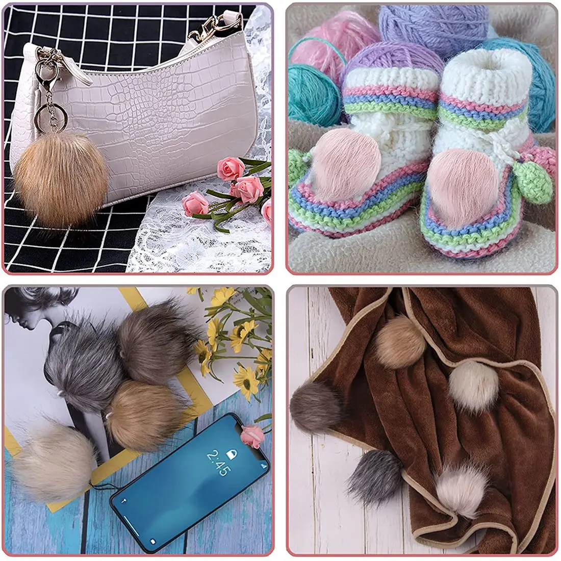 20 ชิ้น DIY Faux Fox Fur Pom Pom พร้อมห่วงยืดหยุ่นสําหรับหมวกพวงกุญแจผ้าพันคอถุงมือกระเป๋าอุปกรณ์เสริม