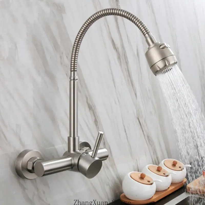 Cold And Hot Water Double Outlet Adjusted Swivels Kitchen Sink Faucet Enduring 3XUF