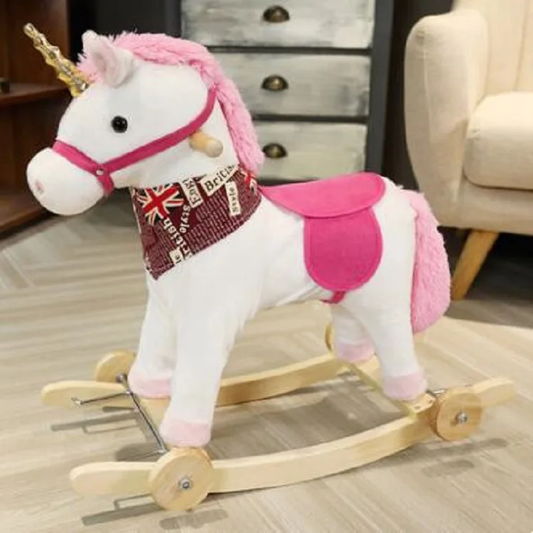 Baby Solid Wood Rocking Horse Children Safety Unicorn Trojan Toddler Rocking Chair Gift Birthday Gift For 2-8 Years Old