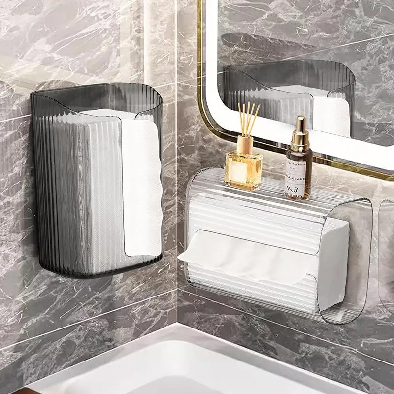 【HMA】PET Tissue Box Holder Wall Mounted Transparent Multifunctional Paper Towel Dispenser For Living Room And Bathroom