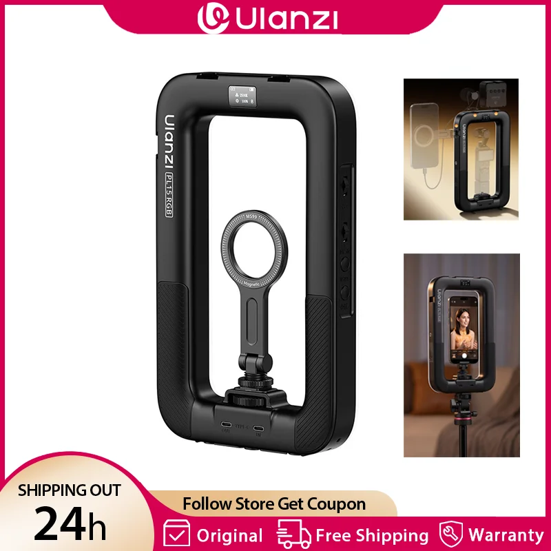 Ulanzi PL15RGB ハンドヘルドRGBリングライトフィルライト 2500K-9500K スマートフォン用 DJI Pocket マグネット式ビデオライト コールドシュー1/4インチ付き