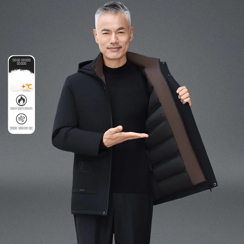 

Утепленная хлопковая куртка для мужчин среднего и старшего возраста, зимняя верхняя одежда, теплая повседневная куртка со съемным капюшоном, длинный рукав