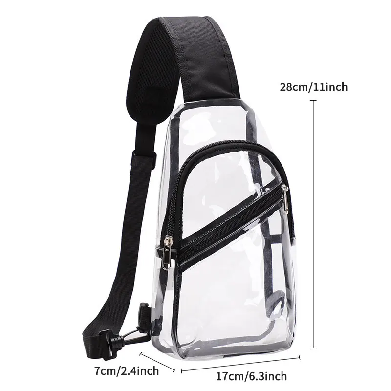 TINYAT Lightweight Clear Crossbody Bags for Women Large Capacity PVC Transparent Chest Bags Waterproof for Music Concerts