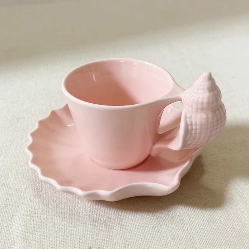

Niche High Beauty Conch Ceramic Cup Coffee Cup Saucer Retro Embossed Shell Mug Office Home Afternoon Tea Exquisite Drinkware Set