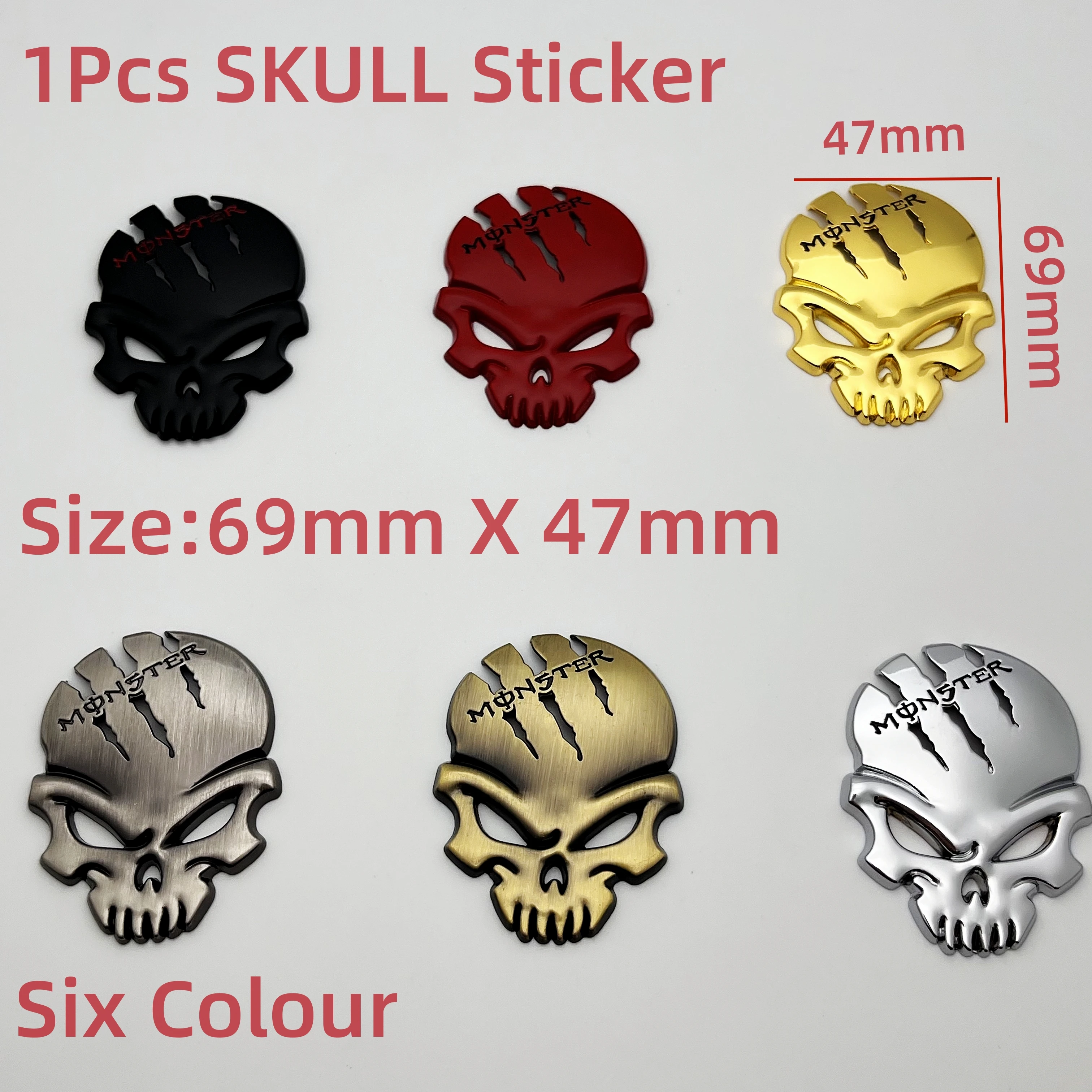 

1Pcs/set 3D Metal Skull Head Logo Emblem Sticker Car Body Or Petrol Tank Self-adhesive Badge Decoration Car Styling Accessories