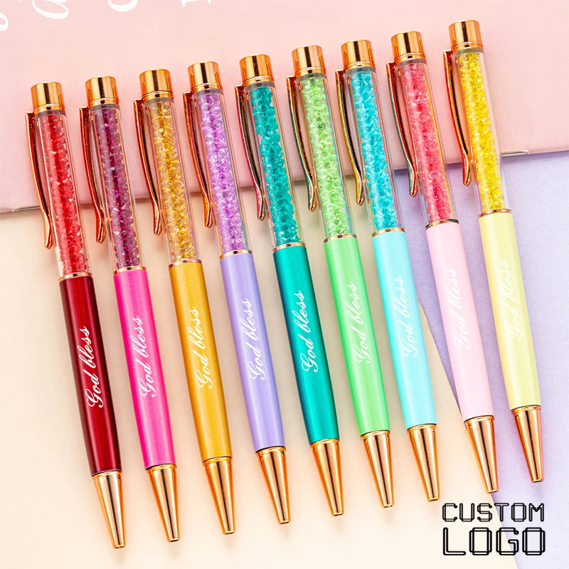 New Custom LOGO Diamond Ballpoint Pens Capacitive Touch Screen Writing Gel Pen Engraved Text Gift Pens School Student Stationery