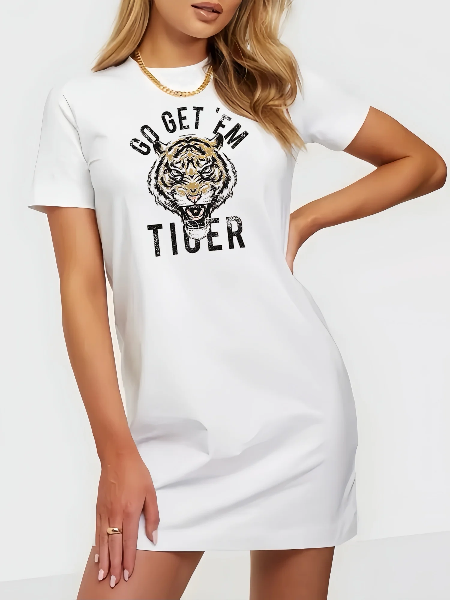 Super Cool Tiger Animal Print Youthful Summer Woman Dress Casual Slim Fit T-shirt Mini Dress