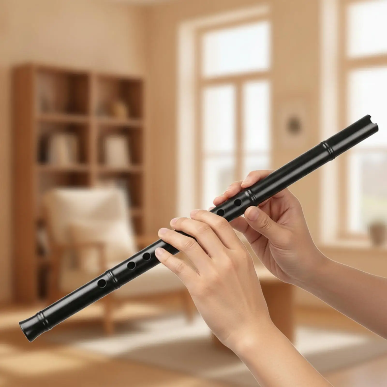 Glossy Black Resin Flute Traditional Design Detachable Embouchure Piece with Tassel Kit for Casual Playing and Rehearsals