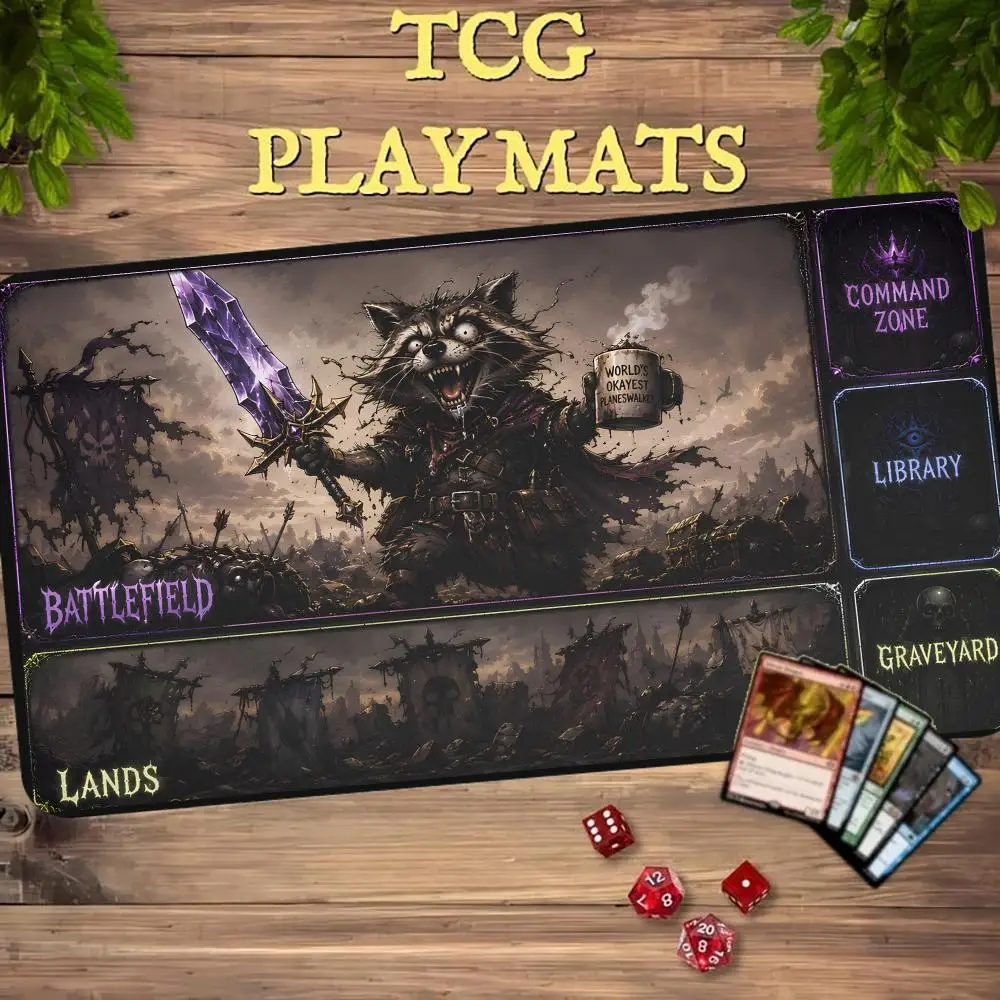 Magic Card Playmat with Zone Warrior Raccoon TCG Play Mat Non-Slip Durable Stitched Edge Mousepad 35X60CM The Gathering Desk Mat