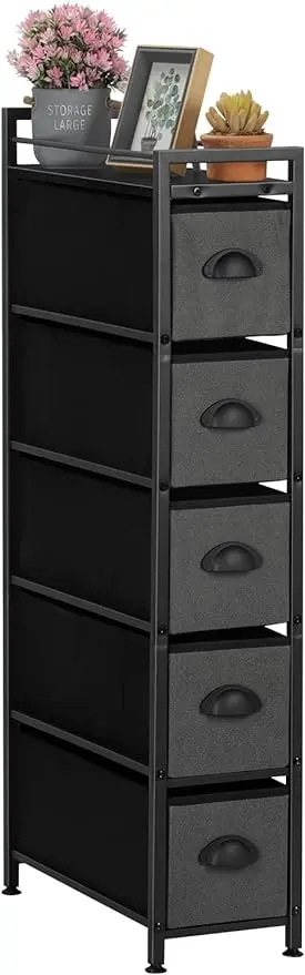 

5 Drawers Narrow Dresser, Fabric Storage Cabinet, Vertical Standing Storage Chest, Gaps Organizer with Removable Drawers