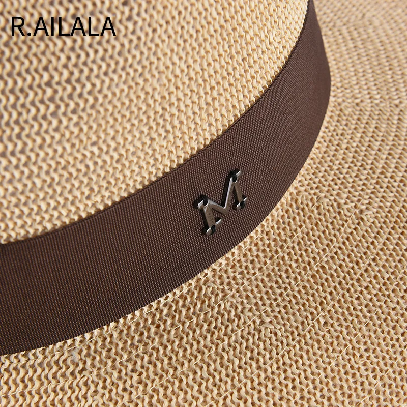 Chapeau de paille avec lettres M pour hommes, chapeau de soleil, Panama, décontracté, plage, classique, vente en gros