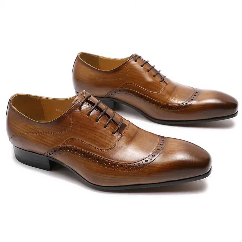 Men's Luxury Genuine Leather Oxford Shoes Size 13 Italian Style Dress Wedding Brogues Formal Laced Footwear