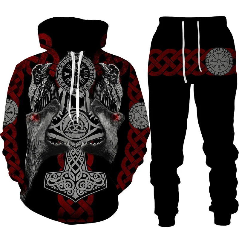

Vintage Gothic Eagle Wolf Totem 3D Printed Hoodies Pants Sets Men Women Sweatshirt 2pcs Suits Oversized Street Tracksuit Outfits