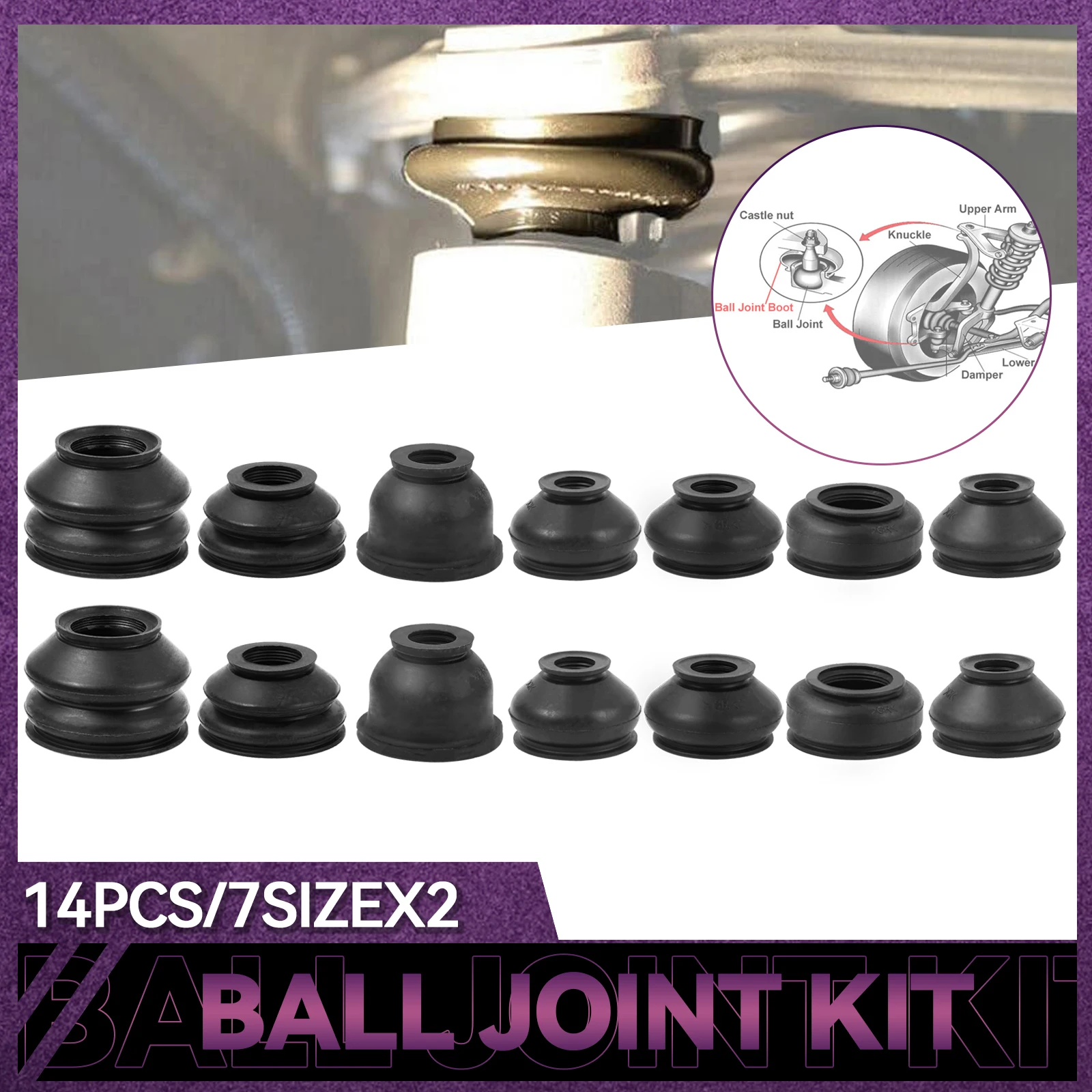 14x Multipack Universal Car Suspension Steering Ball Joint Rubber Dust Boot Cover Track Tie Turn Rods Ends Set Parts Accessories