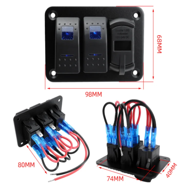 ISURE MARINE 4.2A With Dual USB Panel Switch 12V Boat Type Pre Wired Waterproof Switch