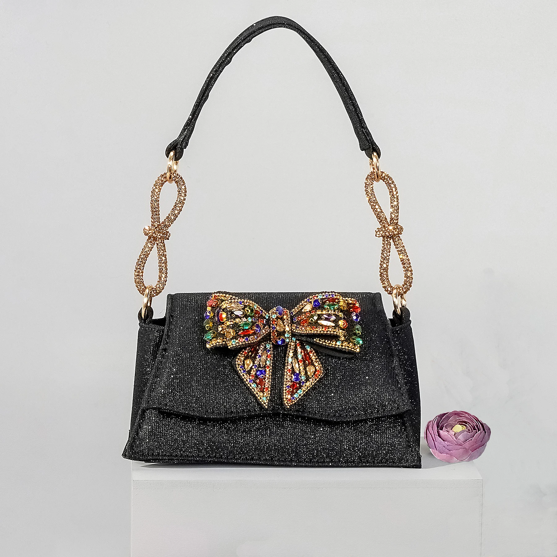 

Italian Design Fashion Style Small Bag Ladies Elegant Dual-Purpose Bag Bow Diamond Banquet HandBag