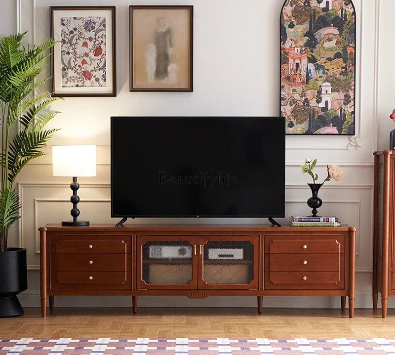 

pg46Log light retro cherry wood solid wood TV cabinet living room French American floor cabinet