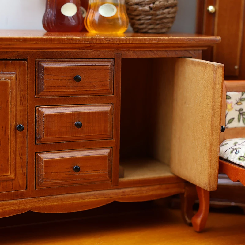 【BS】1:12 인형집 미니어처 수납장 3단 서랍장 가구 홈 모델 장식 장난감 인형집 액세서리