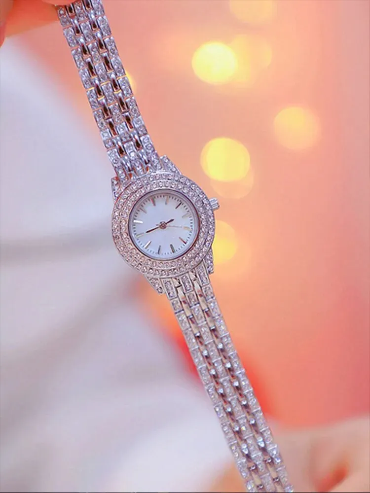 3PCs Women\'s Sparkling Round Diamond Band Quartz Watch+Bracelet Combination Set