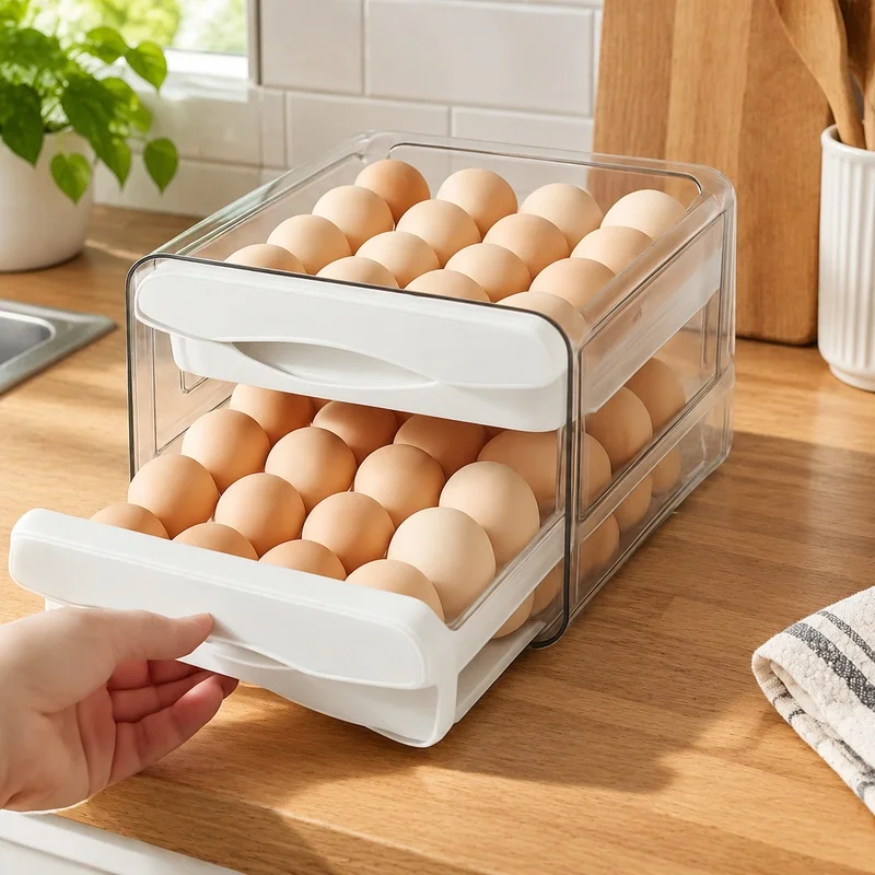 Two-Layer Plastic Egg Storage Container with High Capacity for Kitchen and Fridge Organization