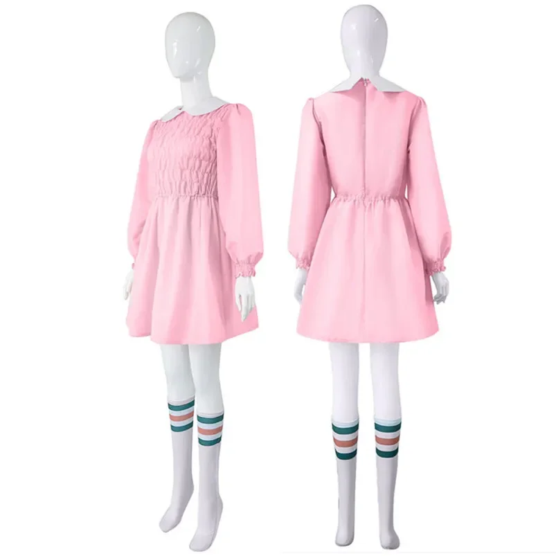 

Stranger Season Eleven Cosplay Costume Adult Women Pink Dress Suits Girls Outfit Uniform Halloween Carnival Disguise Costume