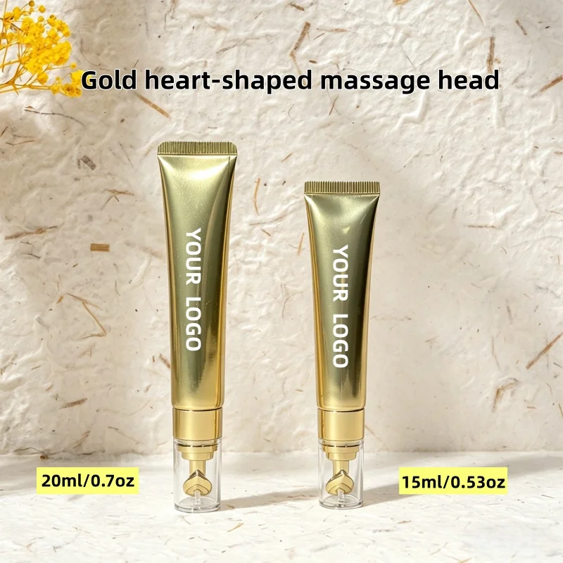 

【Logo Custom】50Pcs Customized 15ml/20ml Luxurious Gold Heart-shaped Massage Head Can Be Refilled with Beauty Tube