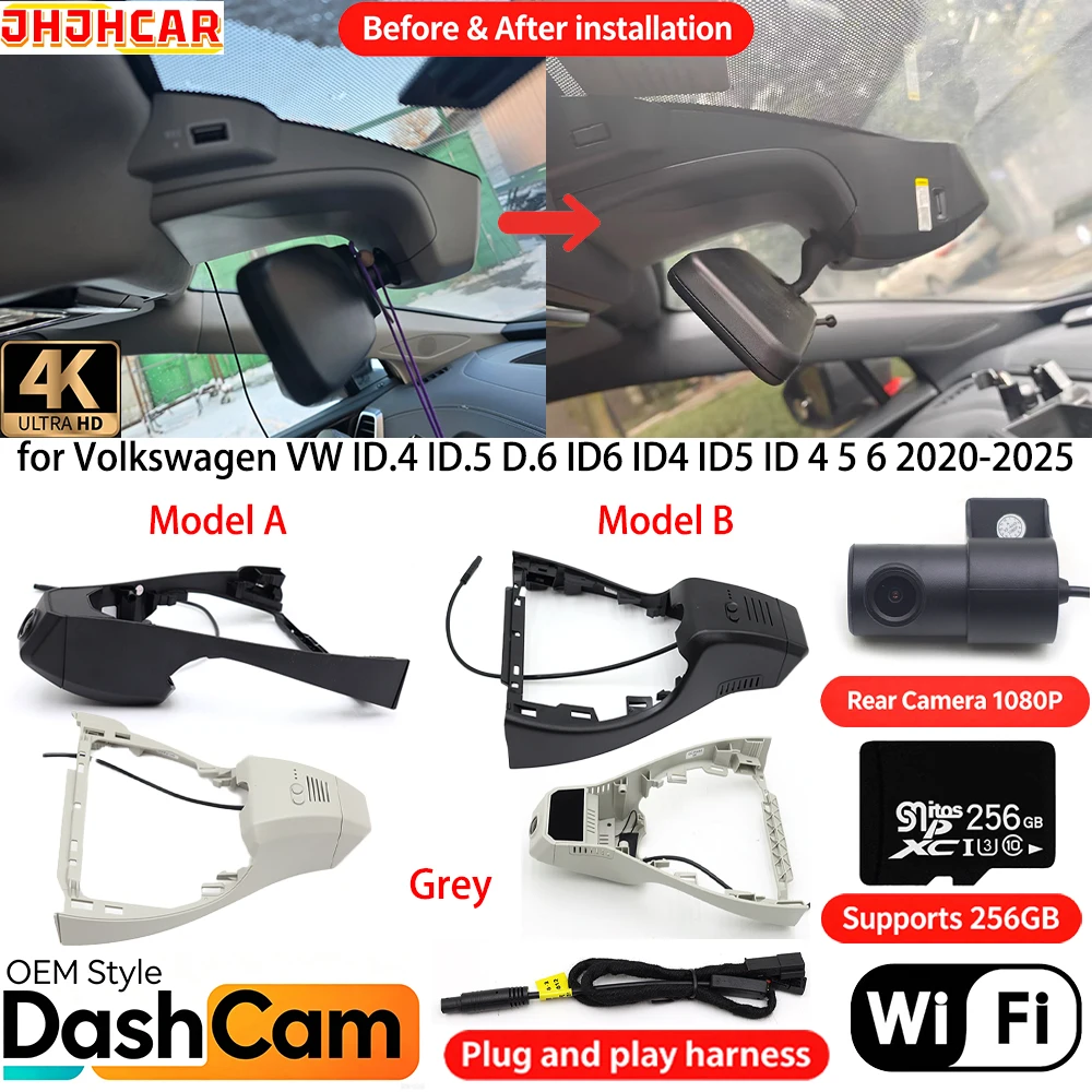 for Volkswagen VW ID.4 ID.5 D.6 ID6 ID4 ID5 ID 4 5 6 2020-2025 Wifi OEM DVR 4K Dash Cam Front Rear Camera Vision Video Recorder