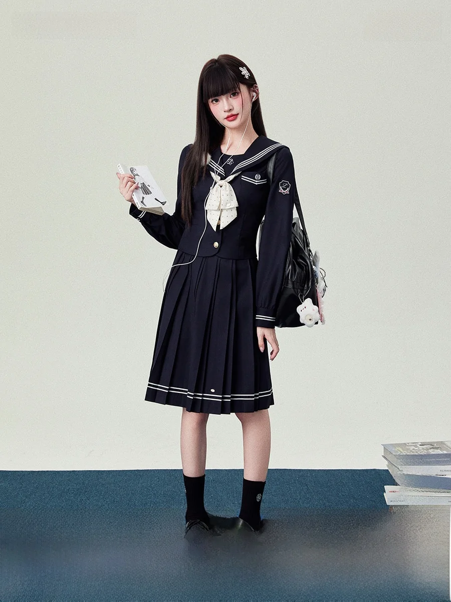 

Long Sve Sailor Suit Set для женщин Ele Bury Color College Sle Outfit Spring Season JK orm Basic School orm