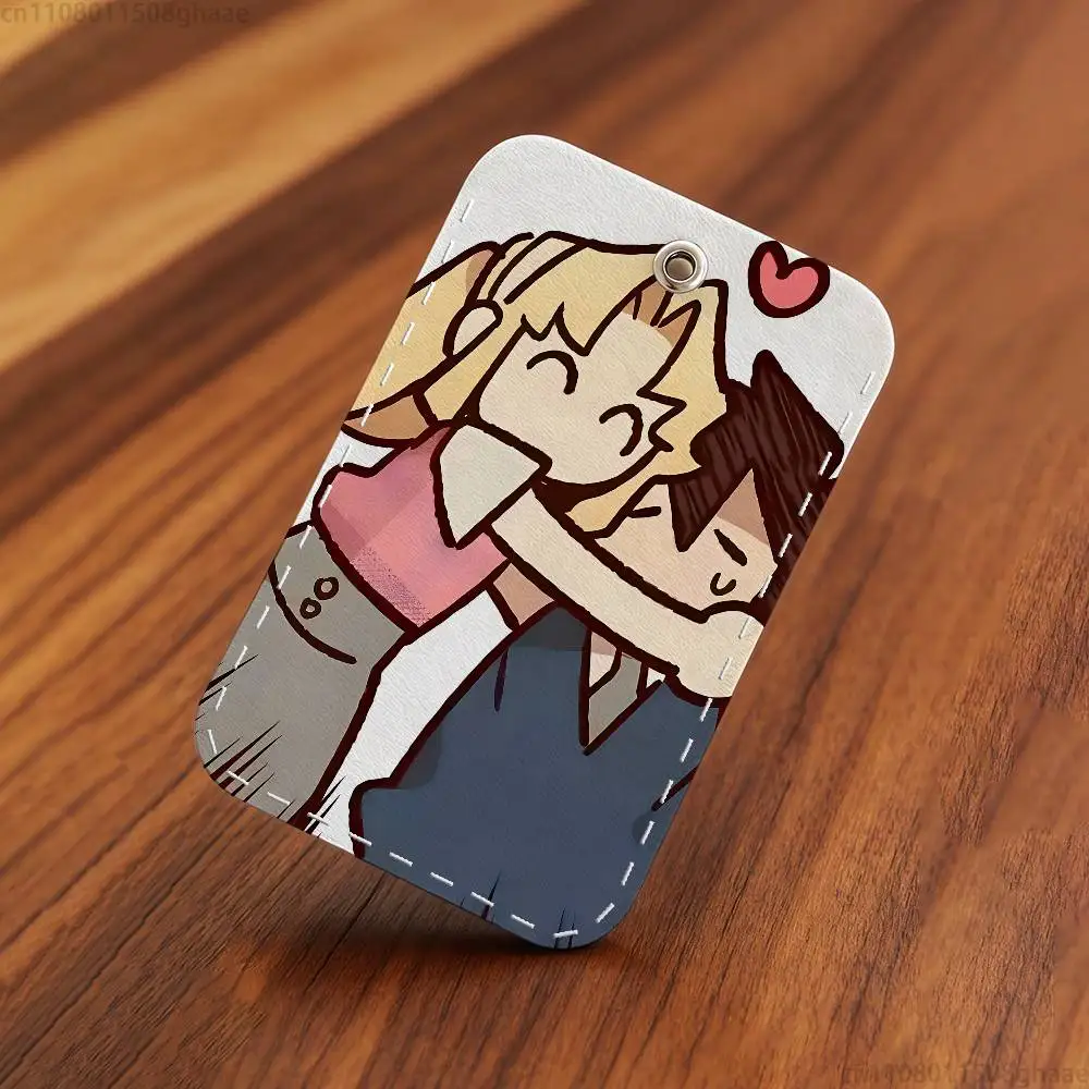 아이 러브 에이미 AMY x BIBI 애니메이션 직사각형 카드 케이스 키체인 액세스 카드 가방 키 태그 링 가죽 카드 홀더 키 링 액세스